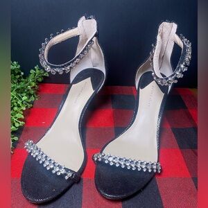 Beautiful ANTONIO MELANI Black Heels with Rhinestone Accents